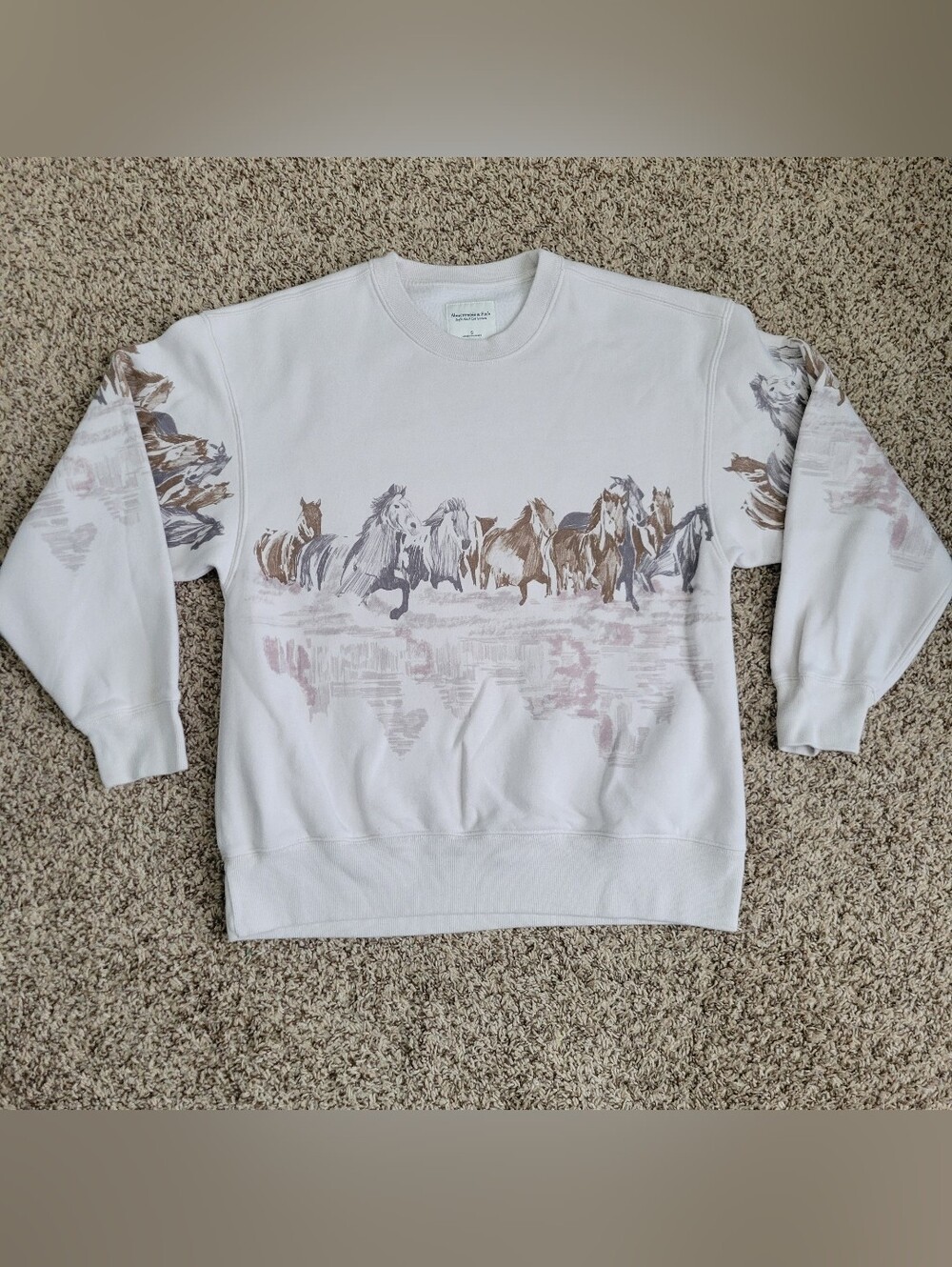 Abercrombie & Fitch Sunday Sweatshirt Wild Horses Western Beige Brown Gray Small